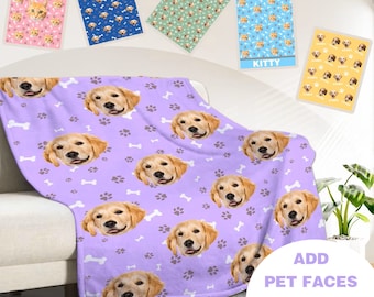 Custom Pet Photo Blanket, Personalized Pet Blanket with Face, Dog Blanket With Picture Name, Dog Cat Photo Printed Blanket, Dog Face Blanket