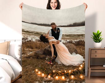 Personalized Photo Blanket, Blanket Photo Collage, Customize Valentines Day Gifts for Mom Dad Couple Girlfriend Boyfriend Wife Husband