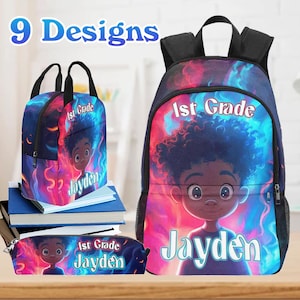 Custom Backpack 1st Grade for Boys, Custom Black Boy School Bag with Name, Personalized Sports Backpacks for kids, Custom Name Lunch Bag Set