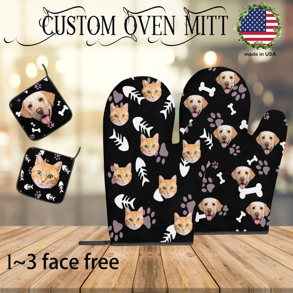 Customized Dog Mitt&Pot Holder Bundle- Put Your Cute Pet on Custom Oven Mitts, Cat Lovers, Fun kitchen gift，Valentine's Day gift