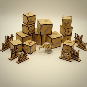 Digitale SVG-download | Scatter-terrein | Kratten en Barricades | 28 mm miniaturen | Tafelspellen | 3 mm MDF SVG-bestand | Lasergesneden bestanden