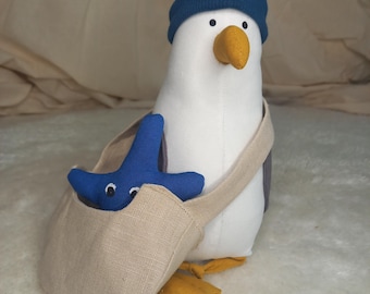Gabbiano, gabbiano con cappello, oggetto da collezione, decorazione marittima, Mare del Nord, giocattolo gabbiano, uccello marino, animale di peluche, gabbiano, da appoggio, pronto per la spedizione