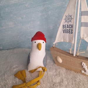 Seagull , Seagull with cap, Collector's item, Nautical decor, North Sea, Seagull toy, Seabird, Soft toy, Seagull, Edge stool, Ready to ship