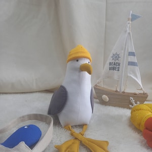 Seagull , Seagull with cap, Collector's item, Nautical decor, North Sea, Seagull toy, Seabird, Soft toy, Seagull, Edge stool, Ready to ship