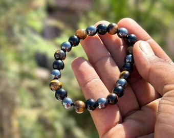Triple Gemstone Protection Bracelet: Tiger's Eye, Obsidian, Hematite