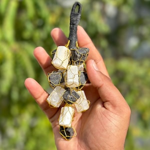 Black Tourmaline & Selenite Protection Amulet - Evil Eye  Curse Protection for Home, Wall, Door, Car Natural Crystals Raw Stone
