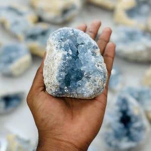 Large Celestite Specimen, Natural Crystal Cluster, Rare Crystal Celestine Geode, Crystal Home Decor celestite geode Select Quantity