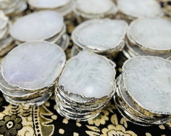 White Agate Coaster, Silver ElectroPlating On Tea Coffee Home Decor Table Ware Furnishing Crystal Hostess Gift Slice wholesale Coasters Set