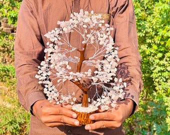Árvore de Cristal de Quartzo Rosa: Árvore da Vida feita à mão com pedras preciosas (28-30 cm)