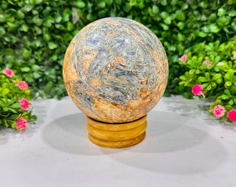 Blue Kyanite Sphere with Golden Quartz: Chakra Balancing Crystal (4"/1.4Kg)
