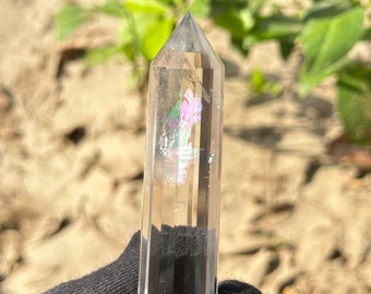 Faceted Clear Quartz Crystal Wand: Healing Energy, Carved & Polished