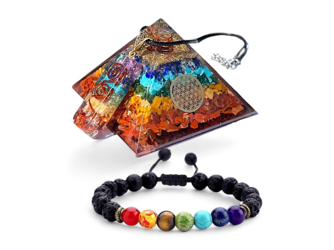Set of 3 Seven Chakra Orgone Pyramid Set Healing Crystals and Stones ...