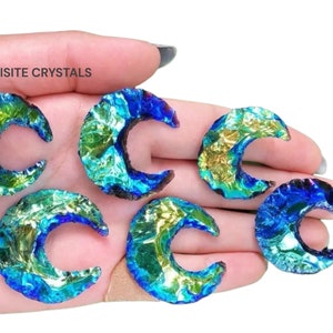 Natural Angel Aura Obsidian Moon | Titanium Aura Moon | Titanium Coated Crescent Obsidian Moon | For Wire Wrapping | Bulk Crystals