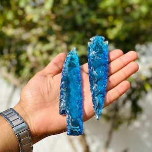 Blue aqua combo arrowhead & knife combo  Knife Hand Knapped Crystal Knives Lava Blades Gifted Crystal Crystal Athame 5.5-6 Inches