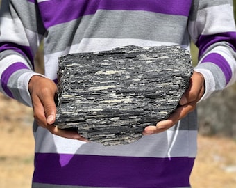 Raw Black Tourmaline Log with Mica: Energy Shielding Crystal (9.92kg)