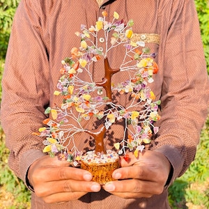 Natural Gemstone 7 Chakra Chips Tree – Handcrafted Crystal Tree of Life, Healing Gemstone Tree, Chakra Tree, Spiritual Christmas Gift