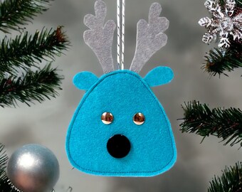 Colourful Reindeer tree hanging, felt Christmas decoration, handmade Xmas ornament, Christmas keepsake, gift present tag, Xmas tree hanging