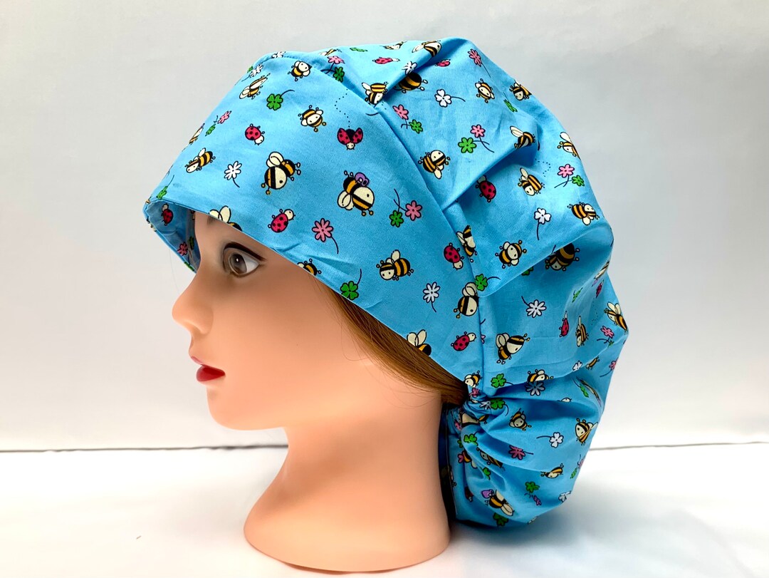 Satin Lined Scrub Cap for Women With Elastic Back, Long Hair Surgical