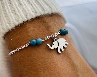 Bracelet Éléphant Or ou Argent avec chaîne ajustable - Bijoux en acier inoxydable fait main - Cadeau pour elle et amoureux des animaux