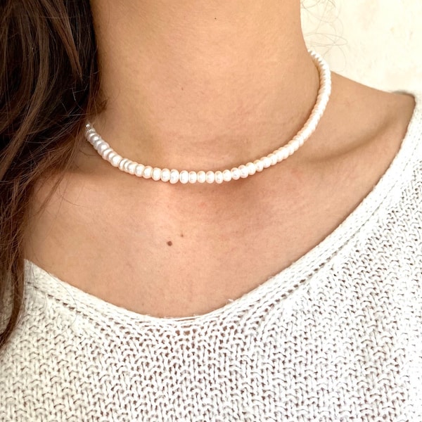 Collier Perles d'Eau Douce - Bijou Fait main - Bijoux pour femme perles d'eau douce - Collier Ras le Cou - Cadeau pour Femme