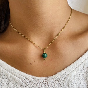 Collier Malachite Uniperle Or ou Argent Fait main avec chaîne en acier inoxydable Bijoux pour femme pierre semi-précieuse ajustable image 2