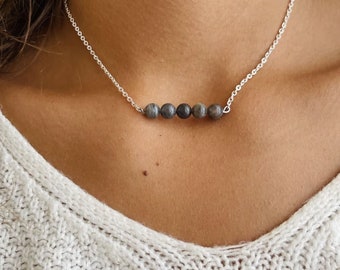 Labradorite Necklace Pentaperles Chain in Silver or Gold Adjustable - Handmade Women's Jewelry - Stainless Steel Necklace
