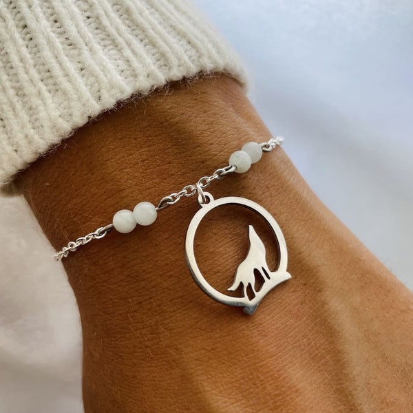 Bracelet Loup avec chaîne en Argent ou Or - Fait main - Bijoux acier inoxydable ajustable - Pendentif Loup