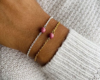 Bracelet Rhodochrosite Uniperle Or ou Argent avec chaîne ajustable - Bijoux en acier inoxydable fait main - Cadeau pour femme
