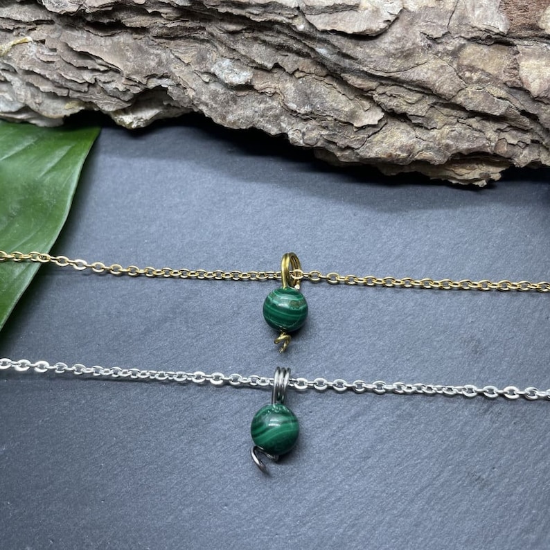 Collier Malachite Uniperle Or ou Argent Fait main avec chaîne en acier inoxydable Bijoux pour femme pierre semi-précieuse ajustable image 5