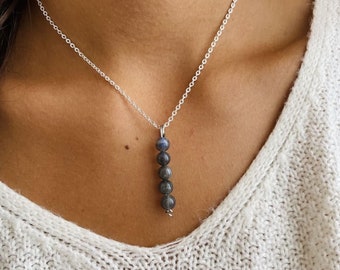 Collier Labradorite Pentaperle pour femme - Chaîne en acier inoxydable (Argent,Or) Fait main - Bijoux avec cristal de Labradorite français