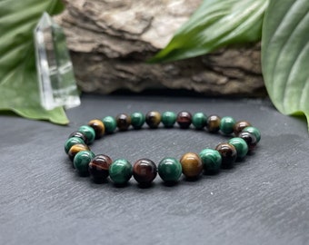 Transformation Bracelet (Tiger's Eye & Malachite) - Handmade - Fine Bracelet in 6mm Pearls
