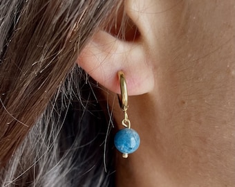 Boucles d'Oreilles Apatite - Créoles dorées en Acier Inoxydable