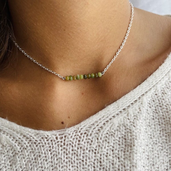 Collier Opale Verte (Pendentif pierres naturelles facettes, fait-main)