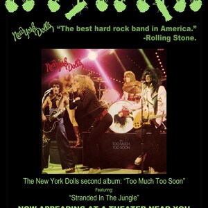 New York Dolls, David Johansen 18x24 &quot;promo&quot; poster &quot;Too Much Soon&quot;