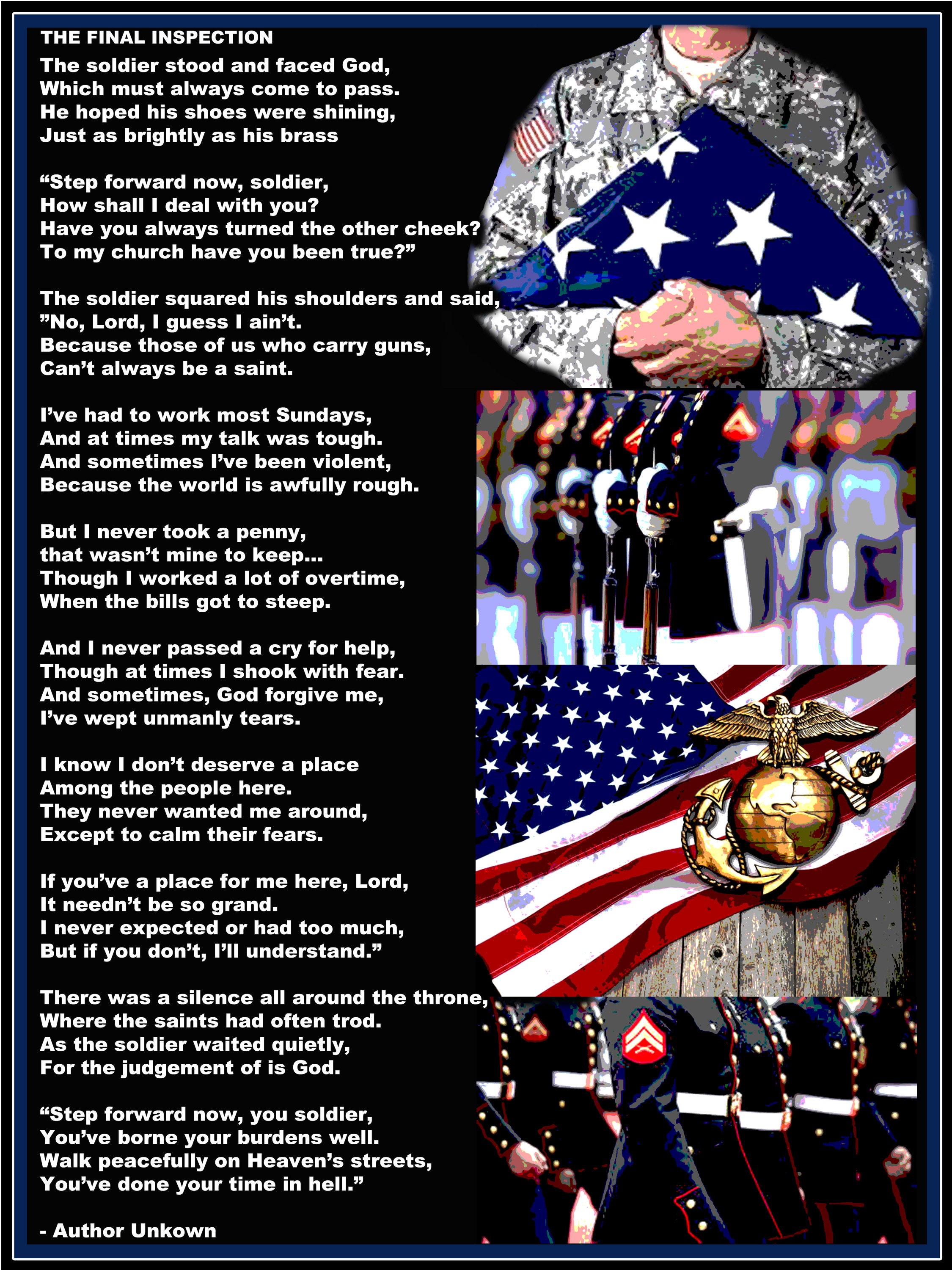 18x24 Full Color final Inspection Soldier/ Armed Forces Poem Poster Etsy