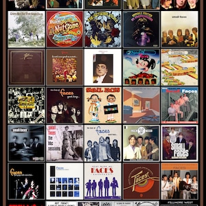 May include: A collage of album covers featuring the band Small Faces. The covers are mostly black and white with some color accents. The band's name is prominently displayed on each cover.