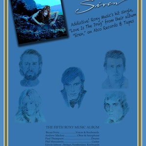 18"x24" Roxy Music, Bryan Ferry, Siren "Promo" Poster