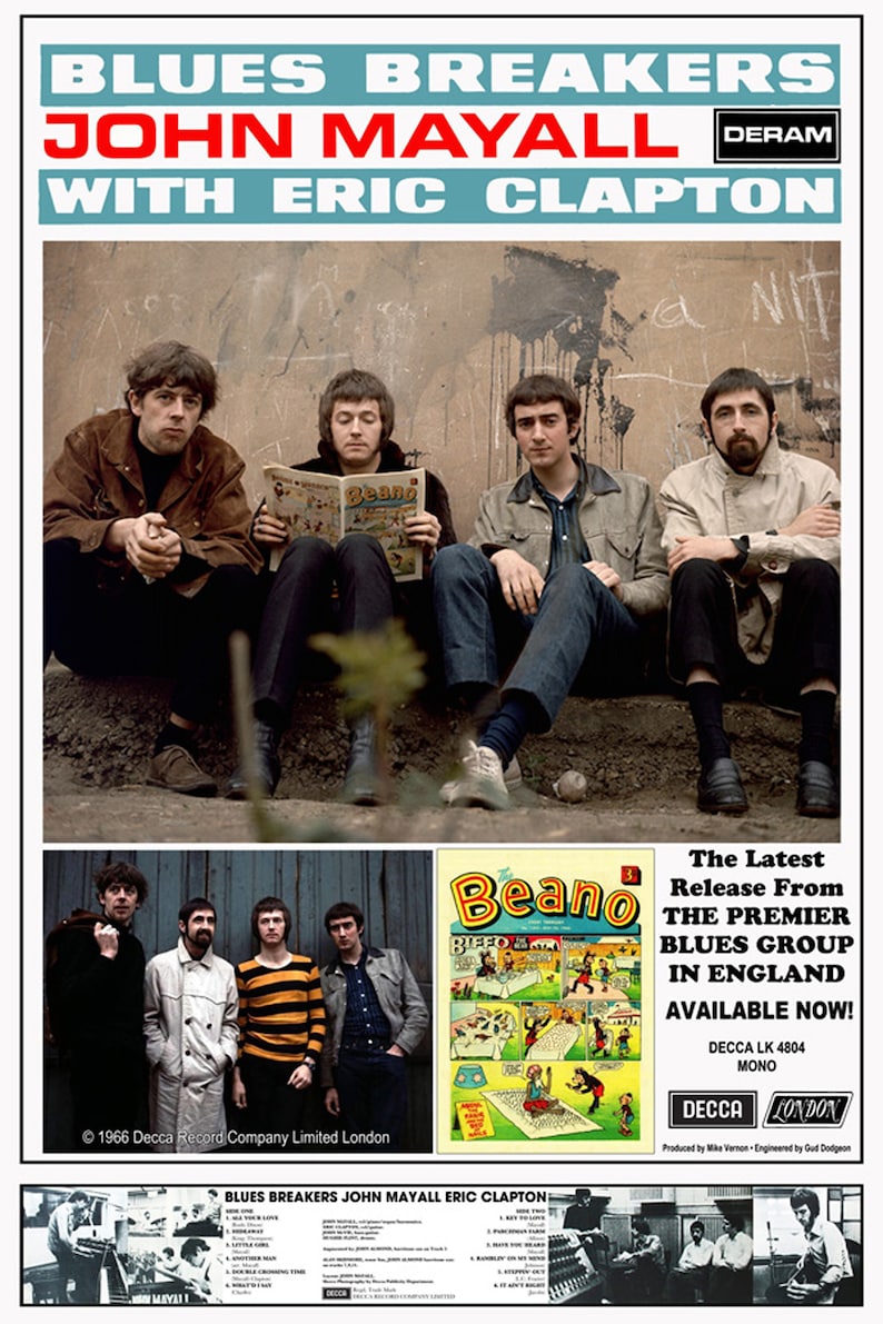 Eric Clapton 24x36 John Mayall Beano Promo Poster Etsy