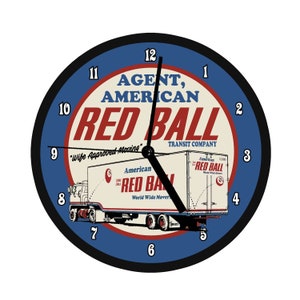American Red Ball 8&quot; Round Plastic Battery Operated Retro Ad Wall Clock Vintage Moving and Storage