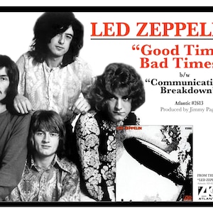 Led Zeppelin Billboard Repro 18&quot;x24&quot; ad Jimmy Page, John Bonham, Robert Plant, John Paul Jones Good Times Bad Times Communication Breakdown