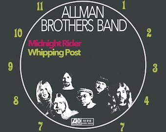 Allman Bros. Midnight Rider/Whipping Post 8,78" Rund Väggklocka Helt Ny Greg Allman, Duane Allman Atlantic Records Bildfodral Specialdesignad