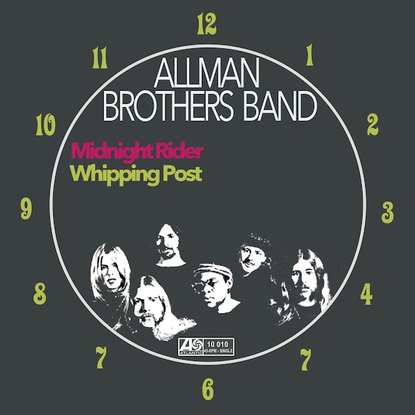 Allman Bros. Midnight Rider/Whipping Post 8.78" Round Wall Clock Brand New Greg Allman, Duane Allman Atlantic Records Picture Sleeve Custom