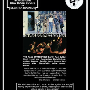 Paul Butterfield Blues Band 18&quot;x24&quot; AD repro poster Elvin Bishop, Sam Lay, Jerome Arnold, Mike Bloomfield Chicago Blues, Elektra Records