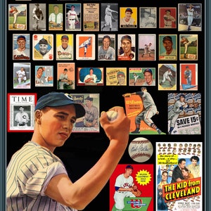 18"x24" Bob Feller Baseball Card Poster a colori Cleveland Baseball, 1938-1956