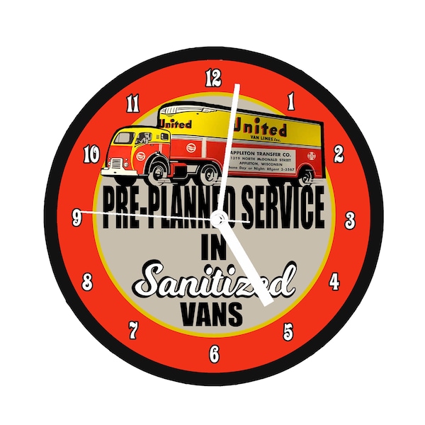 United Van Lines 8" Round Battery Operated Throwback Ad Wall Clock Vintage Moving and Storage Ad Reproductin