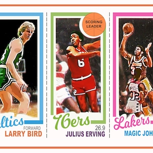 Larry Bird, Julius Irving, Magic Johnson 18"x24" 1980 Rookie Card Reproduction Poster (Boston Celtics, Philadephia 76er's, L.A. Lakers)