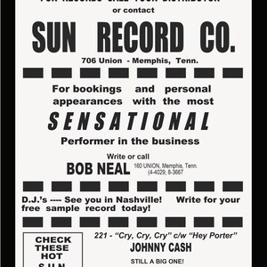 18x24 Johnny Cash Sun Records Distribution reproduction Poster