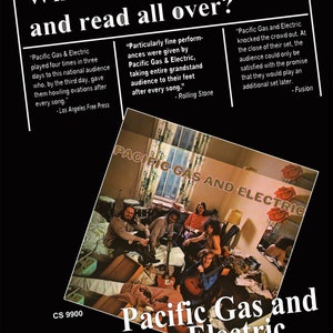 18&quot;x24&quot; High Quality Pacific Gas and Electric reproduction promo ad (Glenn Schwartz, Charlie Allen) Joe Walsh, James Gang Cleveland Blues