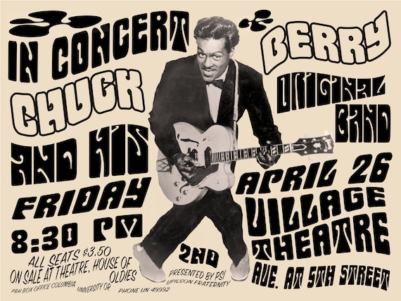 1960's Vintageヴィンテージオリジナルポスター★チャックベリー Chuck Berry and His Band Retro Repro Live Concert Ad - Etsy