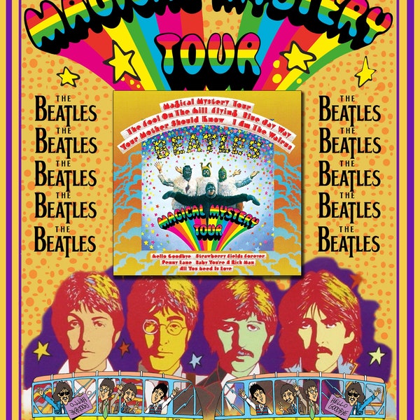 Beatles Magical  Mystery Tour Poster (John Lennon, Paul McCartney, Ringo Starr, George Harrison)